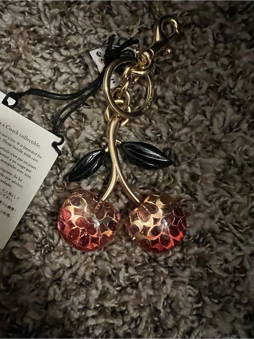 Coach Sequin Cherry Keychain - Red, Black & Gold - Picture 3 of 4